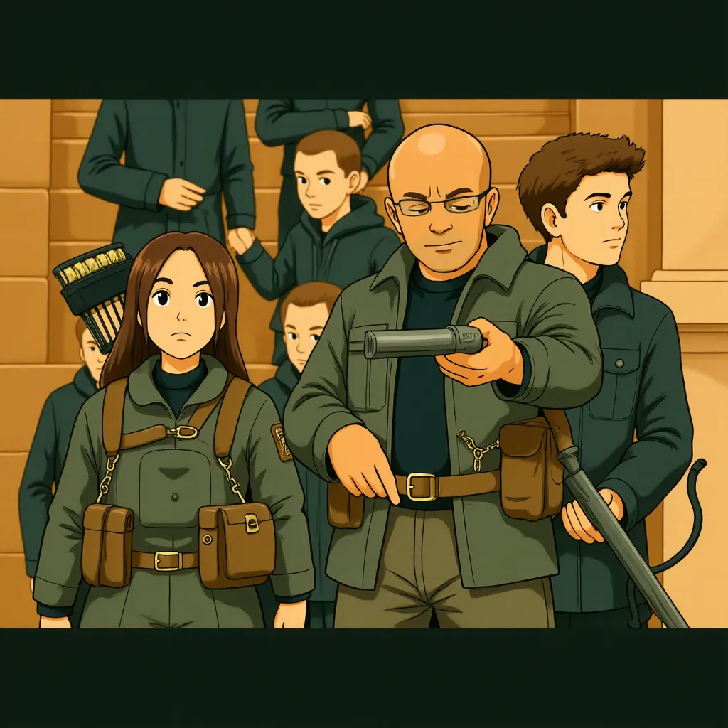 Elden Henson, Mahershala Ali, Wes Chatham, Evan Ross, Jennifer Lawrence, and Liam Hemsworth in The Hunger Games: Mockingjay - Part 2 (2015) - Anime style
