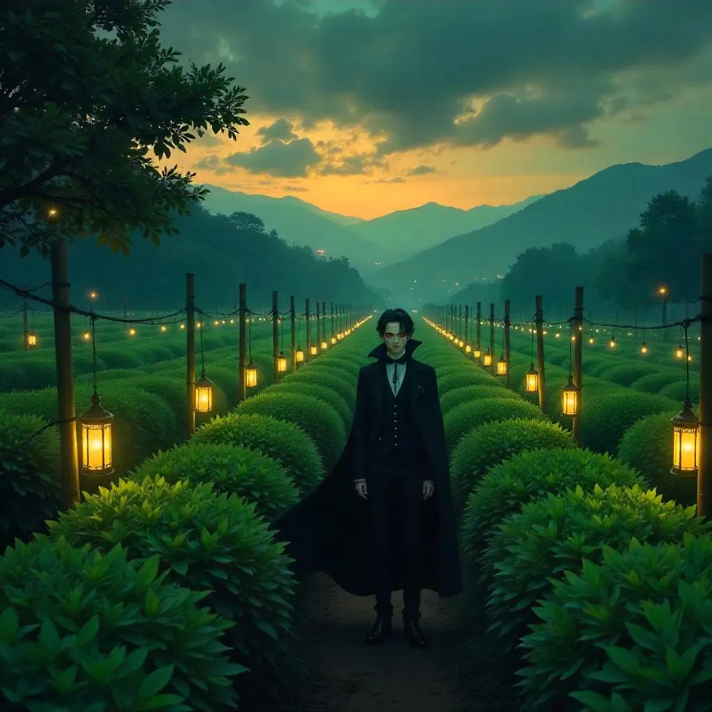 Moonlit Vampire in an Anime Tea Plantation