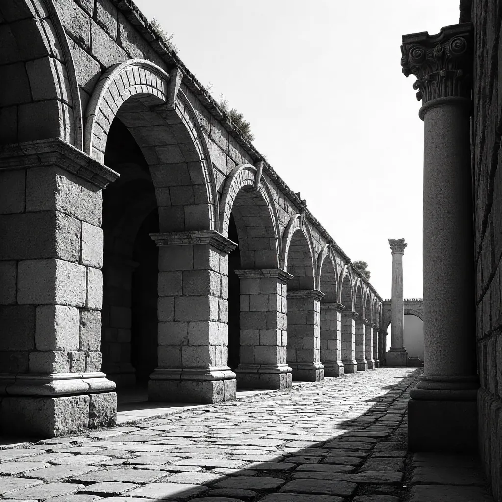 Monochrome Roman Ruins: Arches and Column