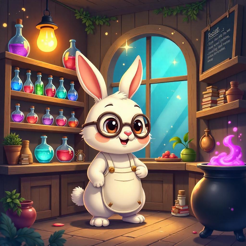 Whimsical Rabbit in a Potion Shop
