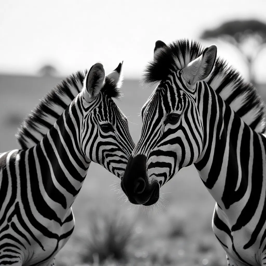 Tender Zebra Portrait: Mother and Young in the African Wilderness