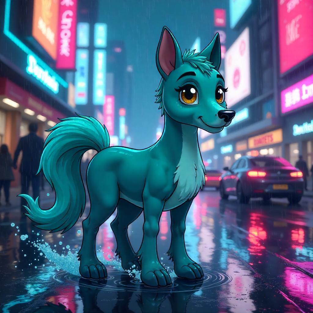 Neon Kelpie in a Futuristic City