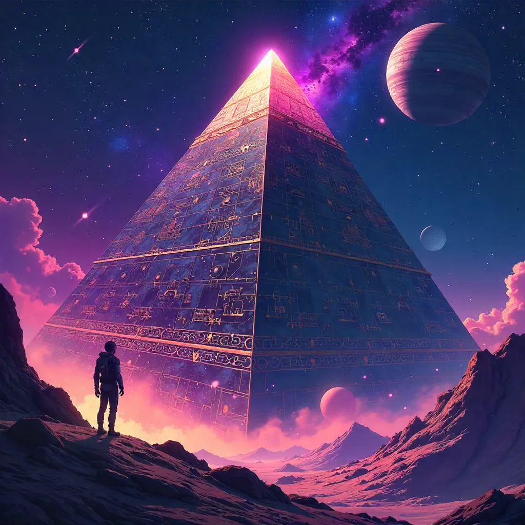 Anime Pyramid Drifting Through Space Nebula