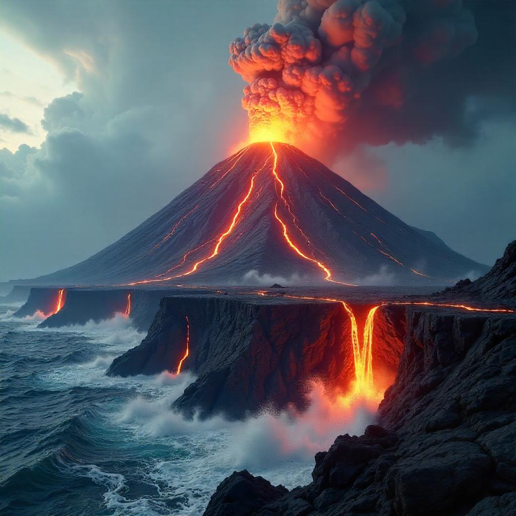 Volcano Eruption on a Jagged Rocky Outcrop (3D Render)