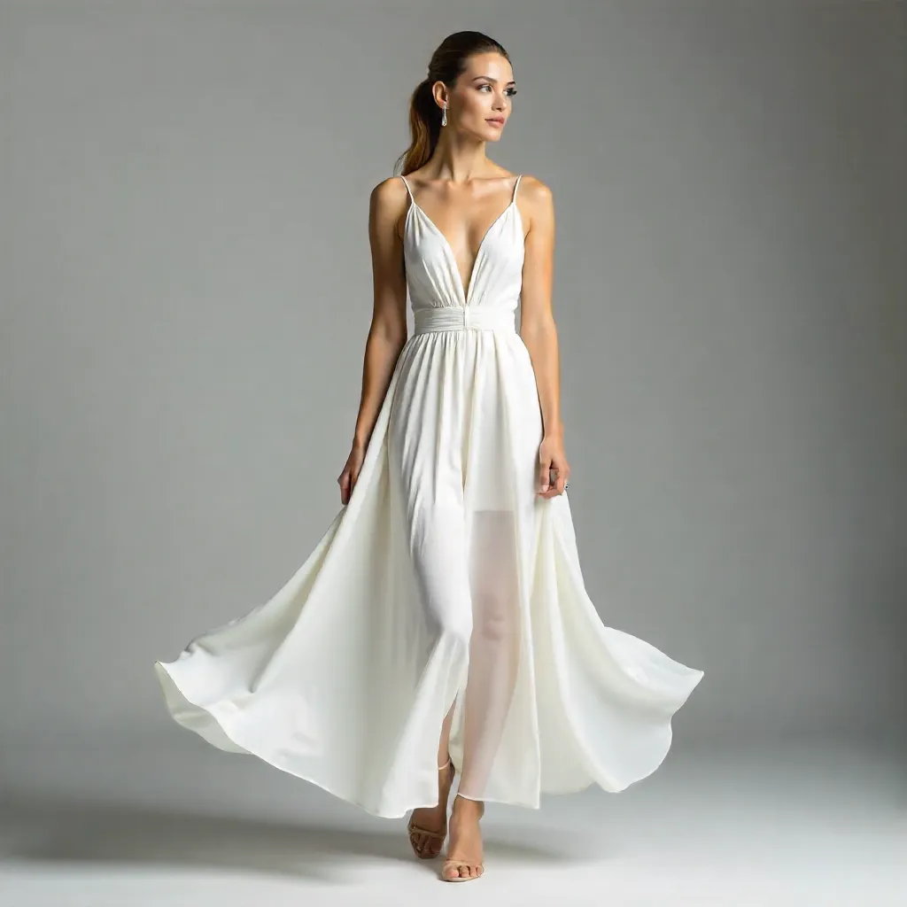 Elegant White Dress Portrait in Neutral Studio
