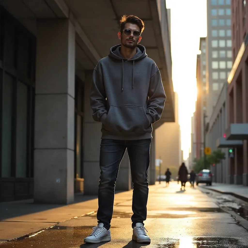 Cozy Hoodie Style: Urban Architecture Portrait