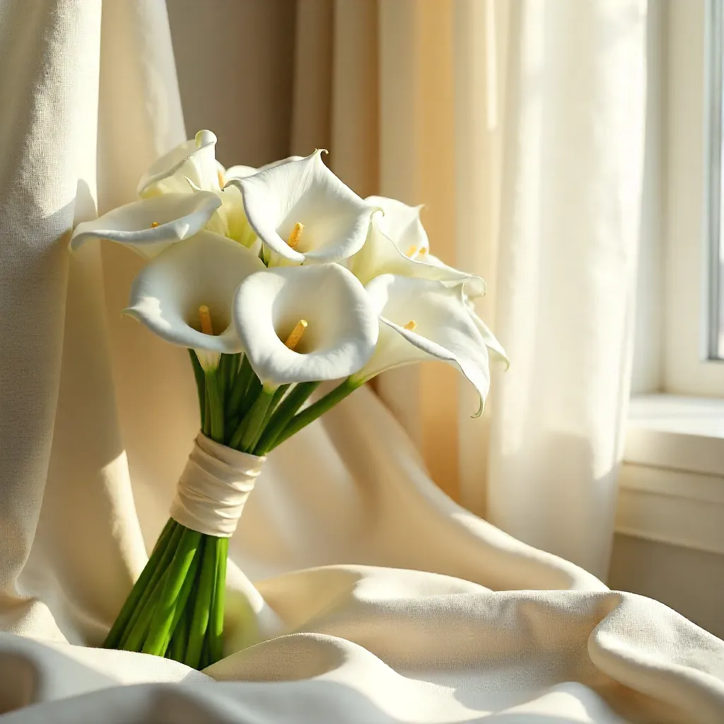 White Calla Lily Bouquet by Sunlit Window
