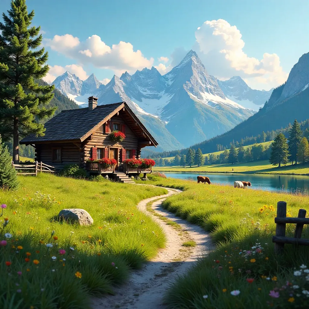 Idyllic Bavarian Summer: Wooden Hut and Alpine Backdrop