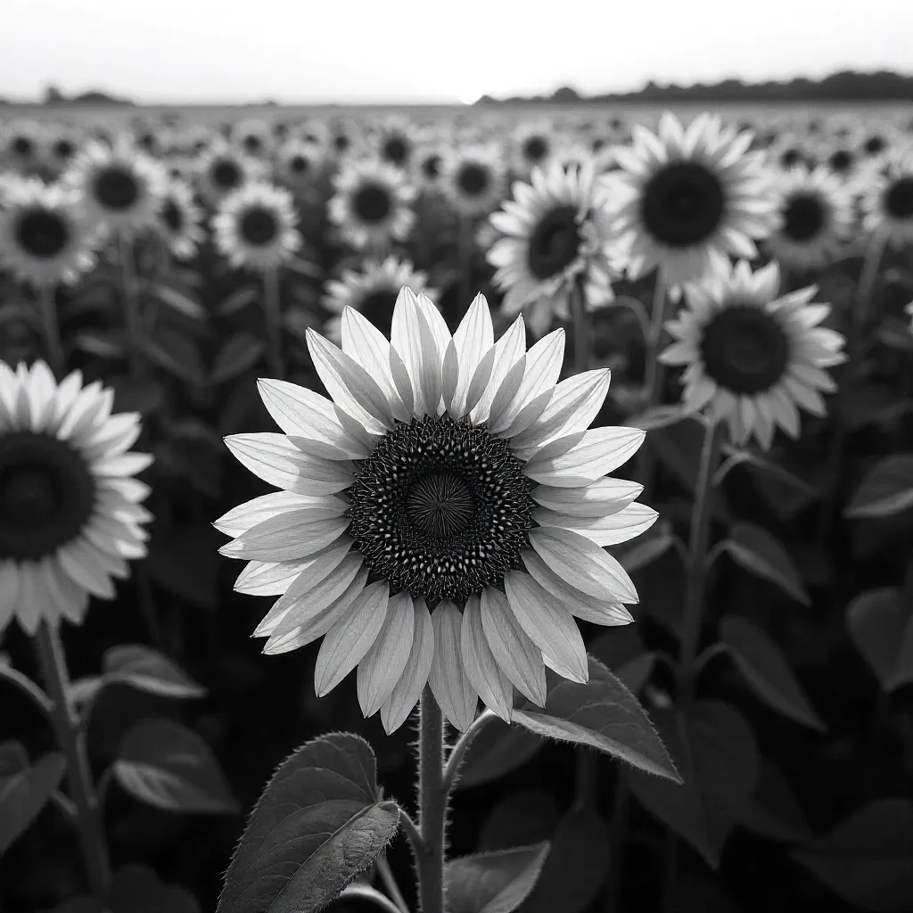 Monochrome Sunflower Field: Texture and Pattern