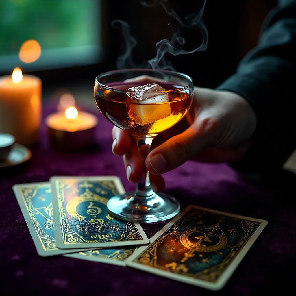Moody Tarot Cocktail Over Cards