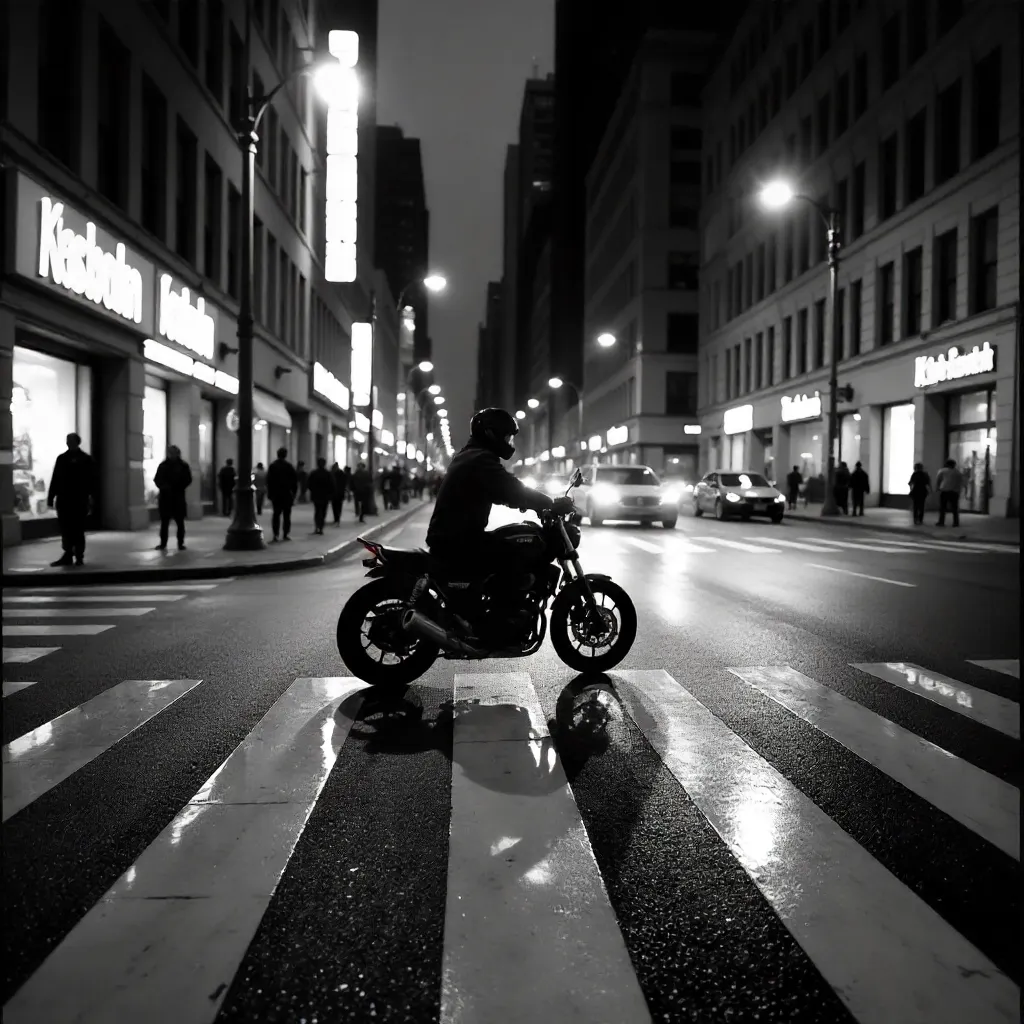 Urban Motion: Blurred Motorcycle Crossing the Street