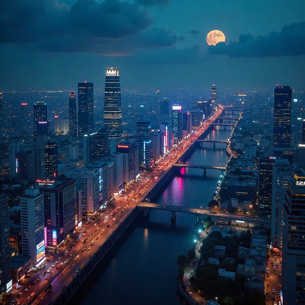 Stunning Aerial Nightscape of Osaka Neon Skyline