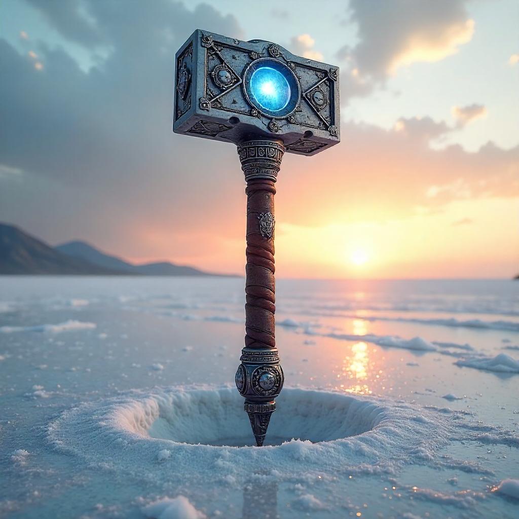 Divine Hammer on a Salt Flat, Photorealistic