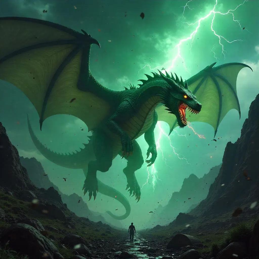 Photorealistic Wyvern in a Tornado