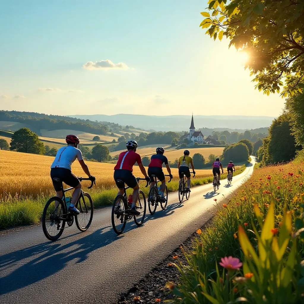 Group Cycling Through Andernach's Picturesque Fields