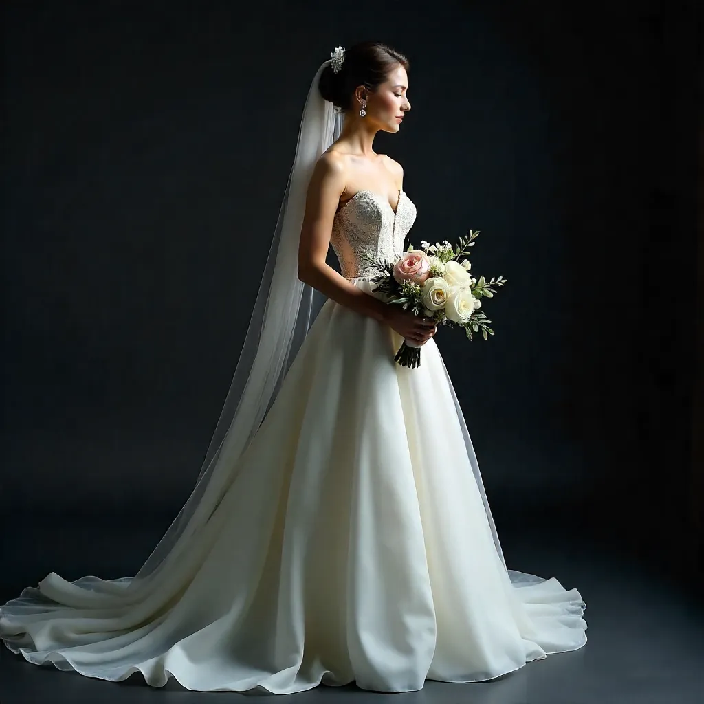 Ethereal Bride in White with Veil and Bouquet