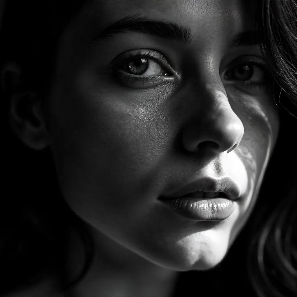 Monochrome Close-Up Portrait of a Young Adult