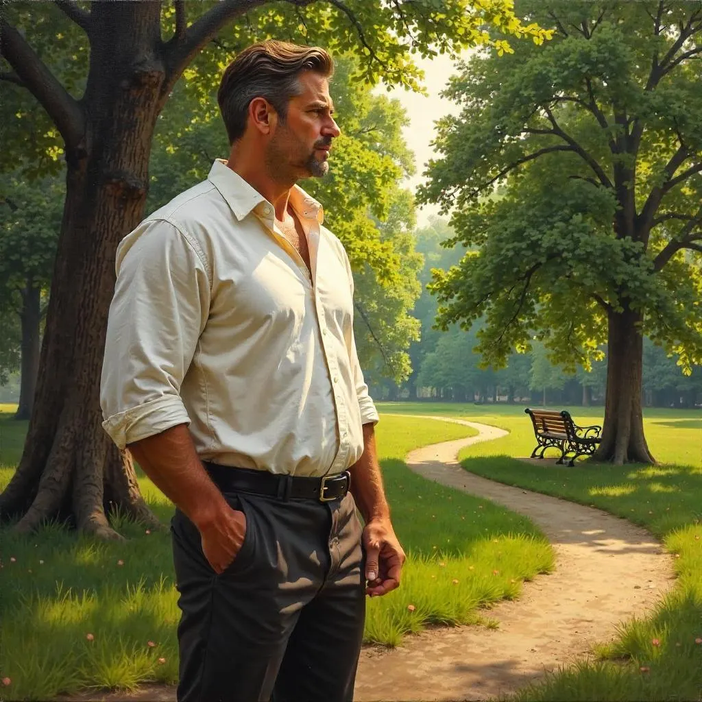Strong White Man in a Park: An Oil Portrait