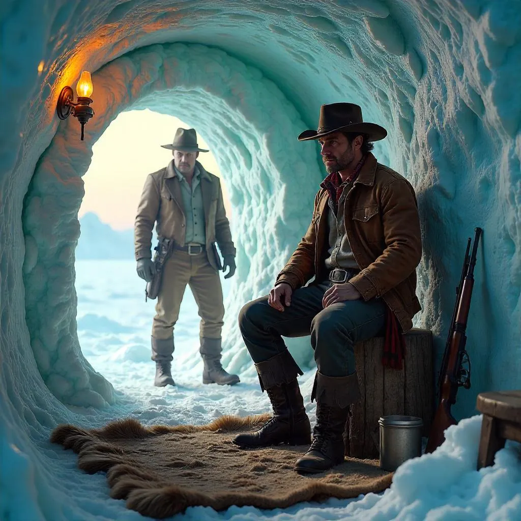 Photoreal Cowboy Inside an Ice Igloo