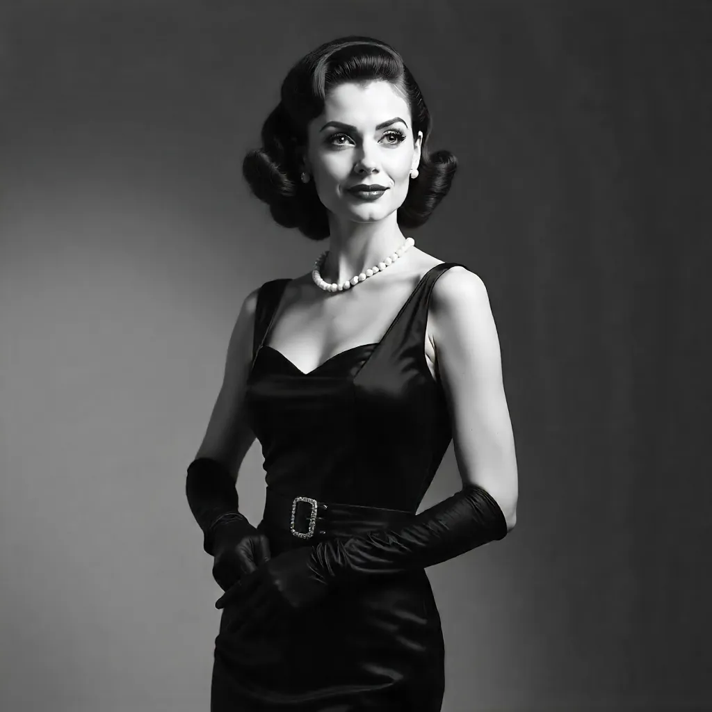 Elegant Noir Portrait: Retro Fashion in Black and White