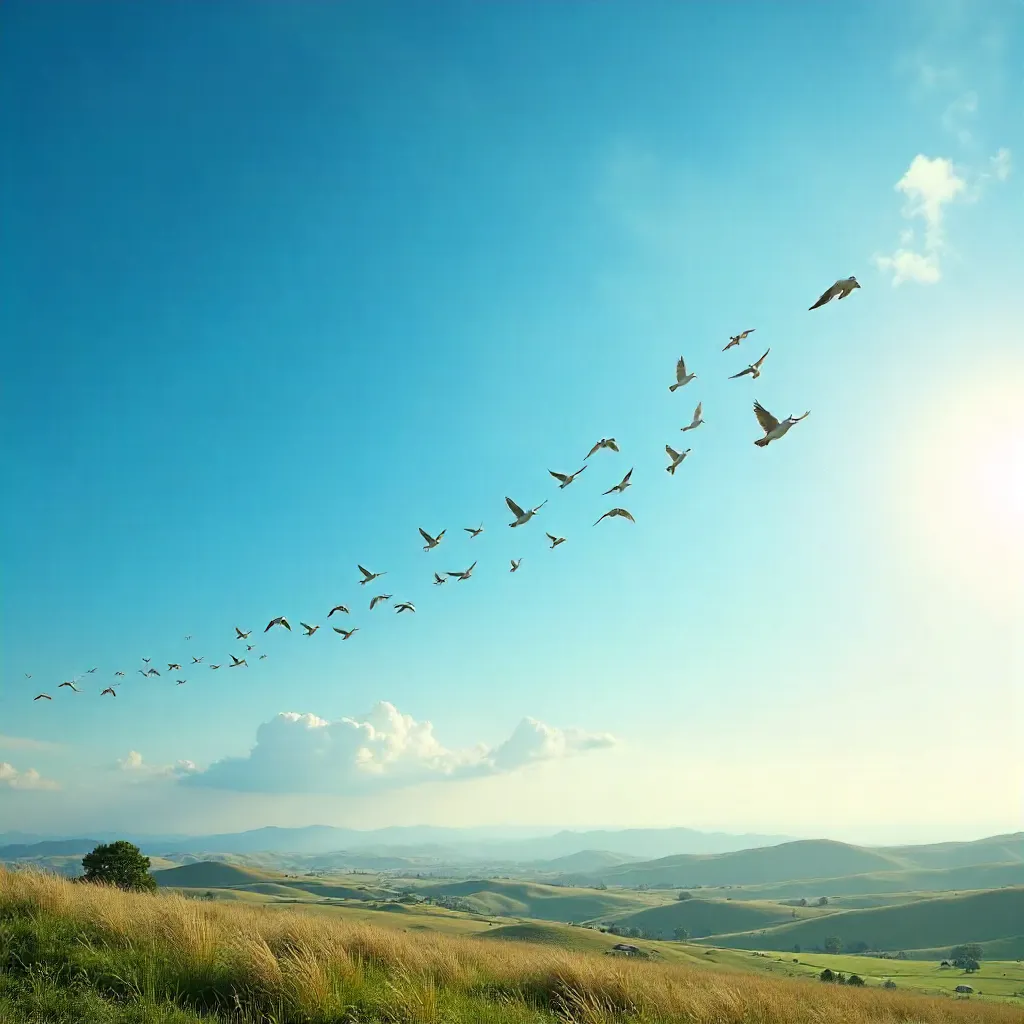 A Serene Flock Soaring Under a Clear Sky