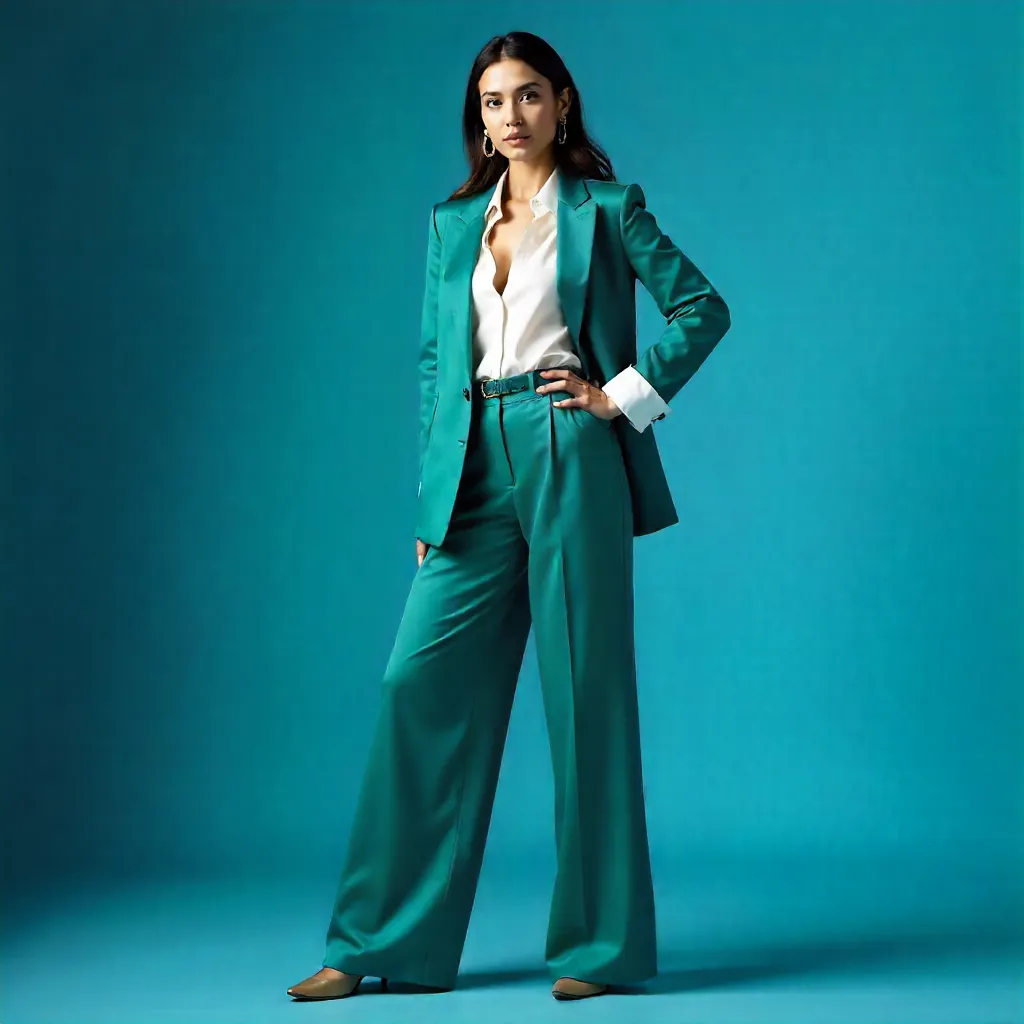 Teal Power: Fashionable Woman Against Blue Backdrop