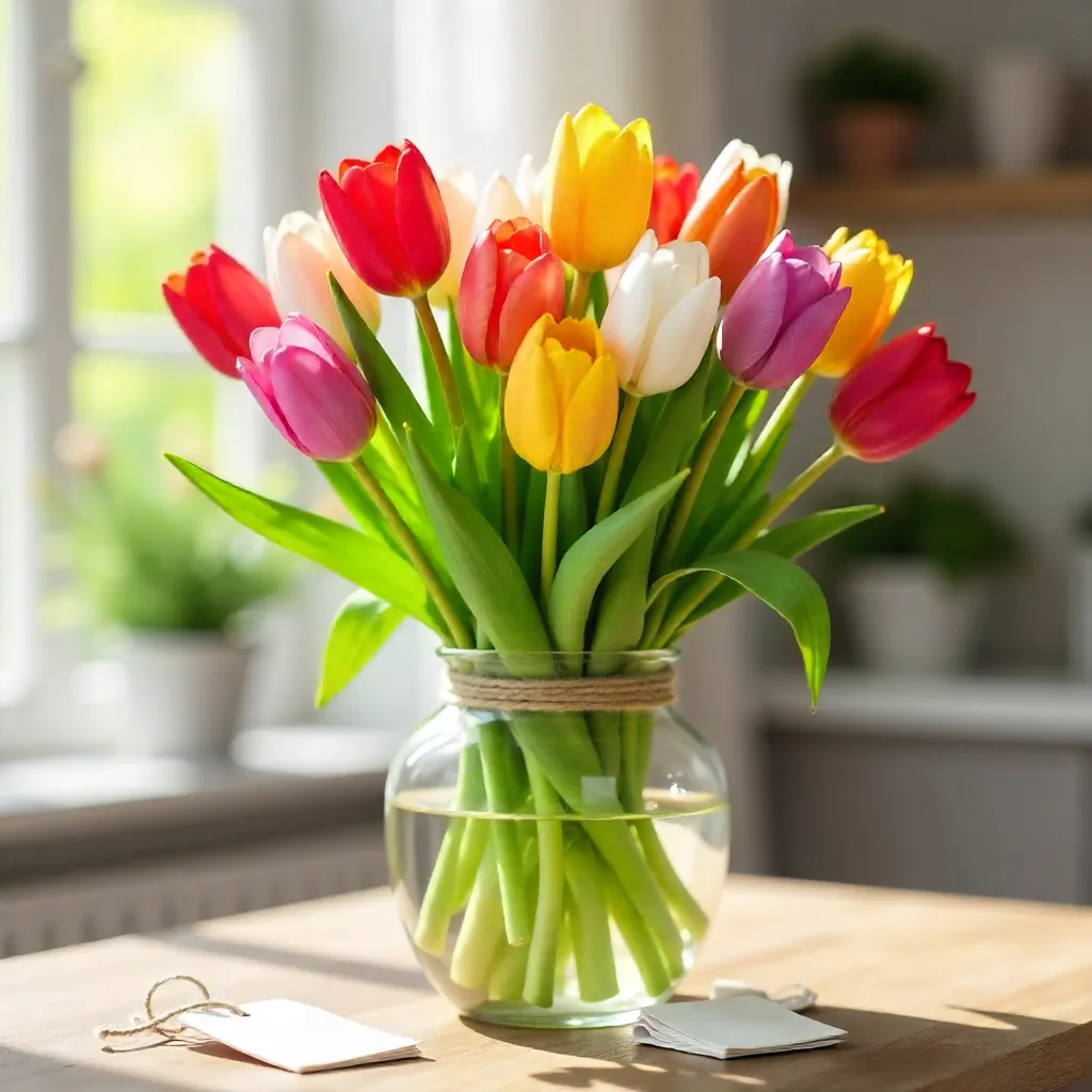 Vibrant Tulip Bouquet with Blank Gift Tags