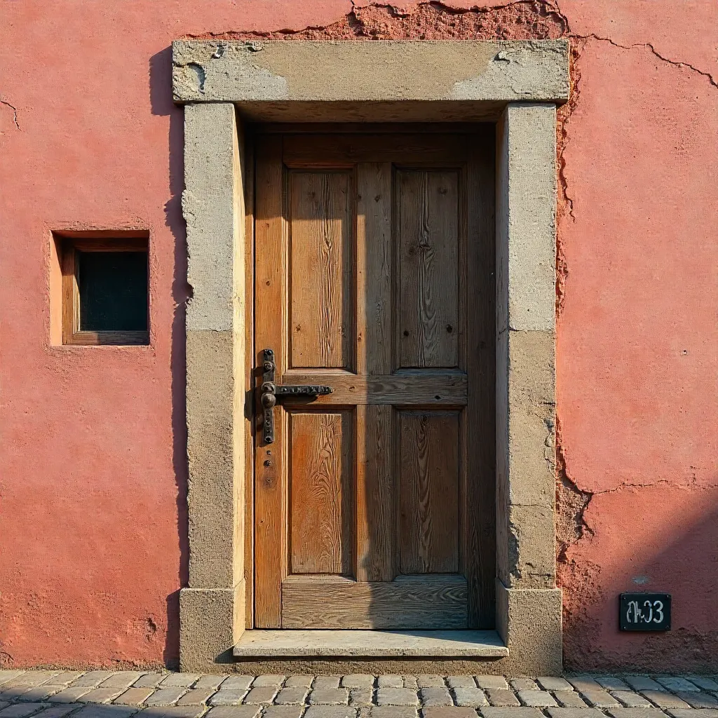 Rustic Pink Door in Plaster Wall with Window