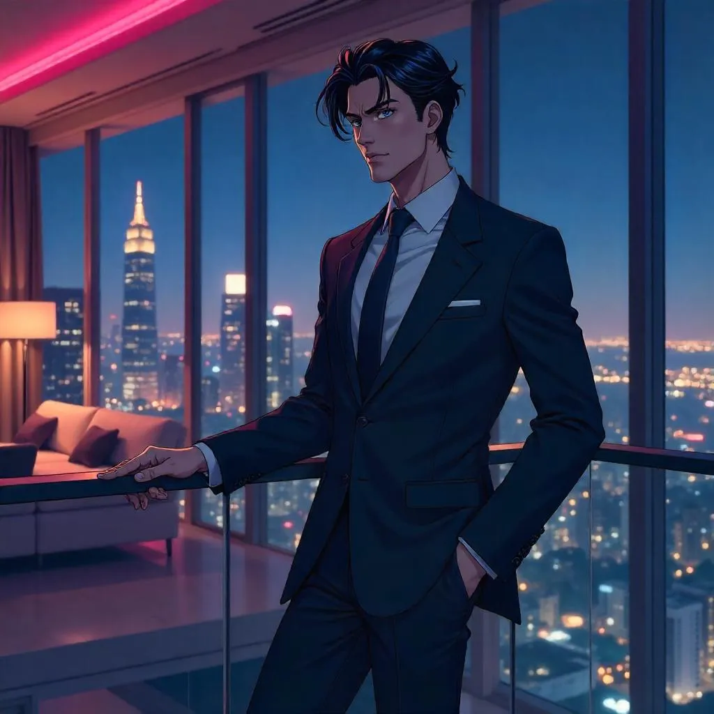Confident White Man in an Anime Penthouse