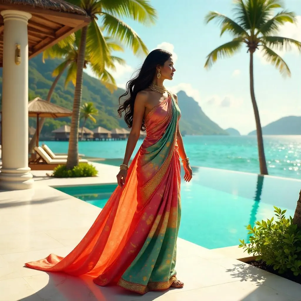 Elegant Indian Woman in Resort Concept Art