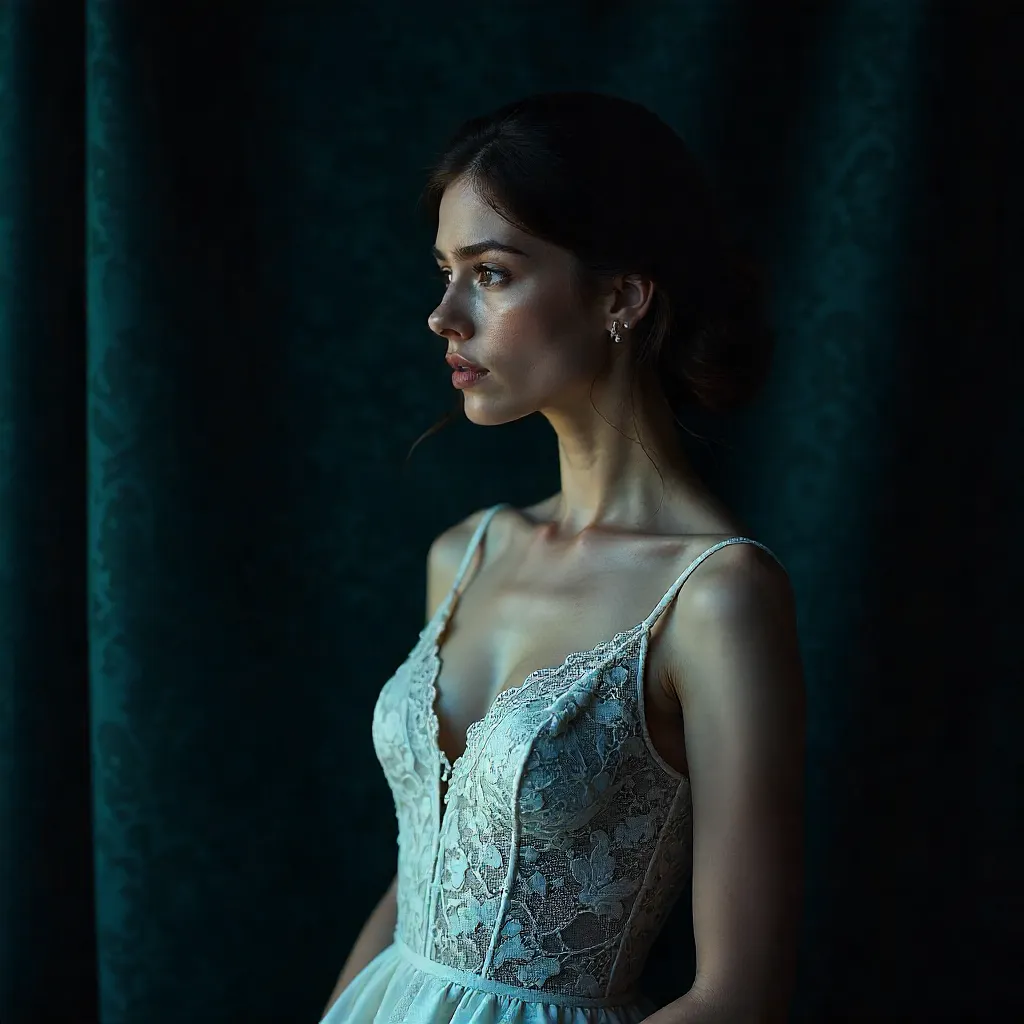 Elegant White Lace Portrait: Graceful Mystery