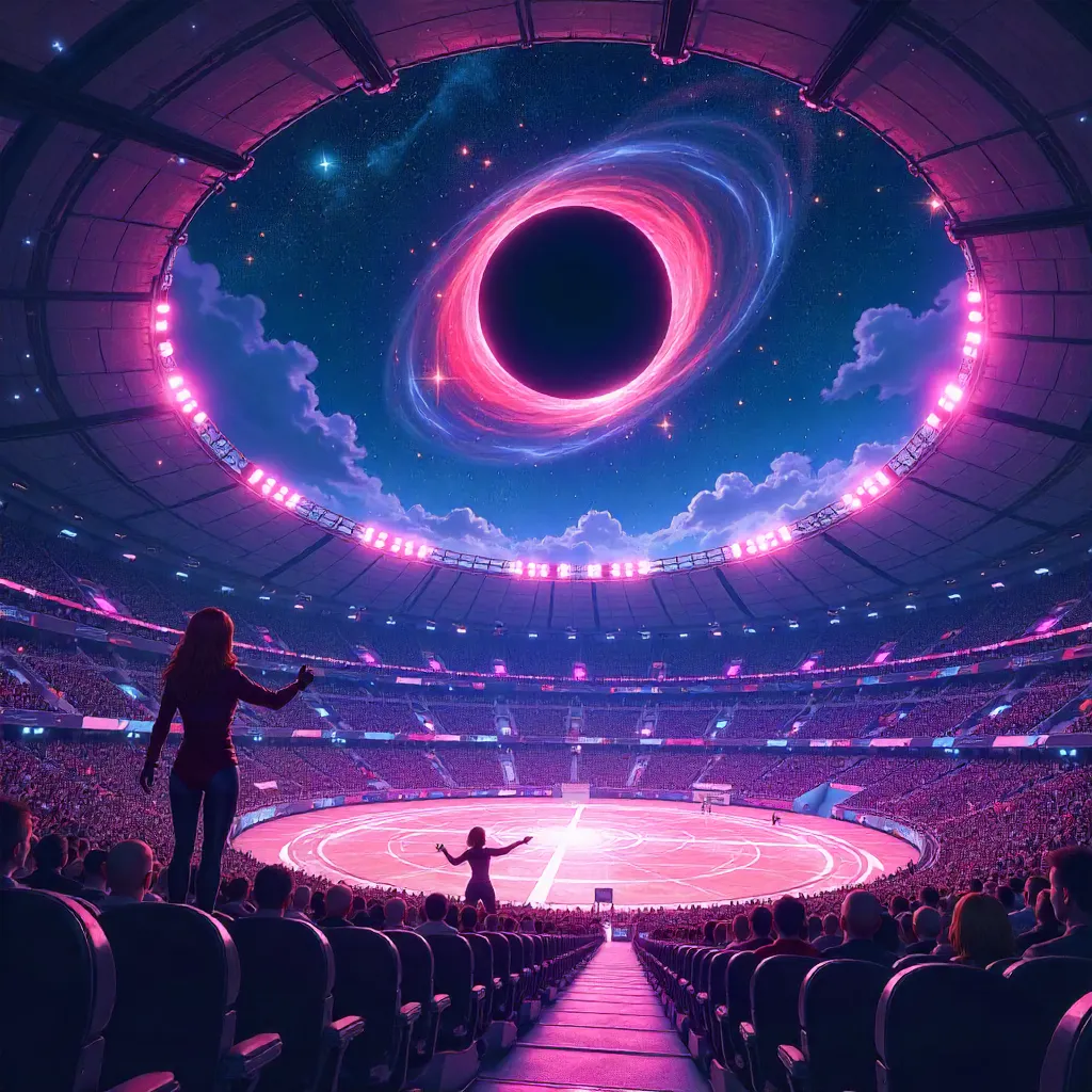 Cosmic Black Hole in a Neon Stadium
