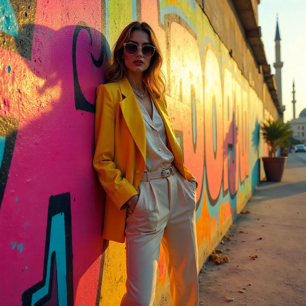 Chic Model by a Vibrant Cairo Graffiti Wall