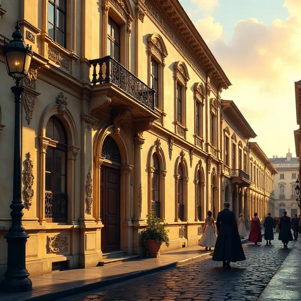 Golden Hour Baroque Facade on European Street