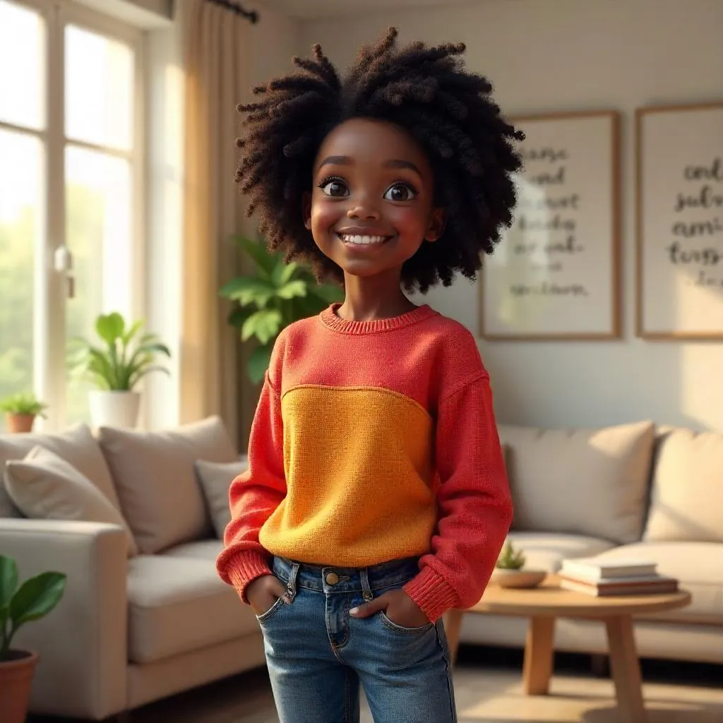 Cheerful Black Girl in a Bright Apartment - 3D Render