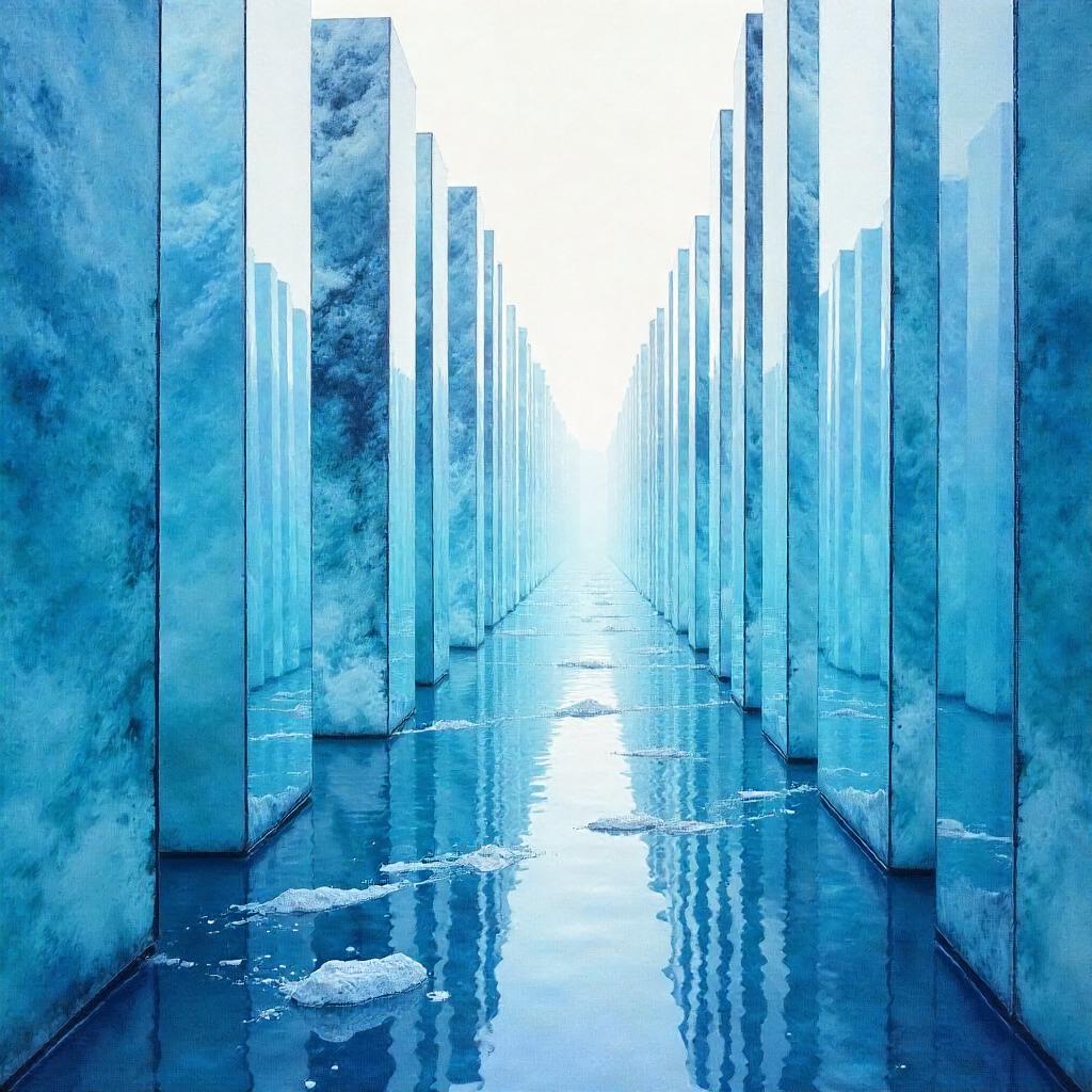 Glacier Reflections in a Mirror Maze: A Watercolor Dream