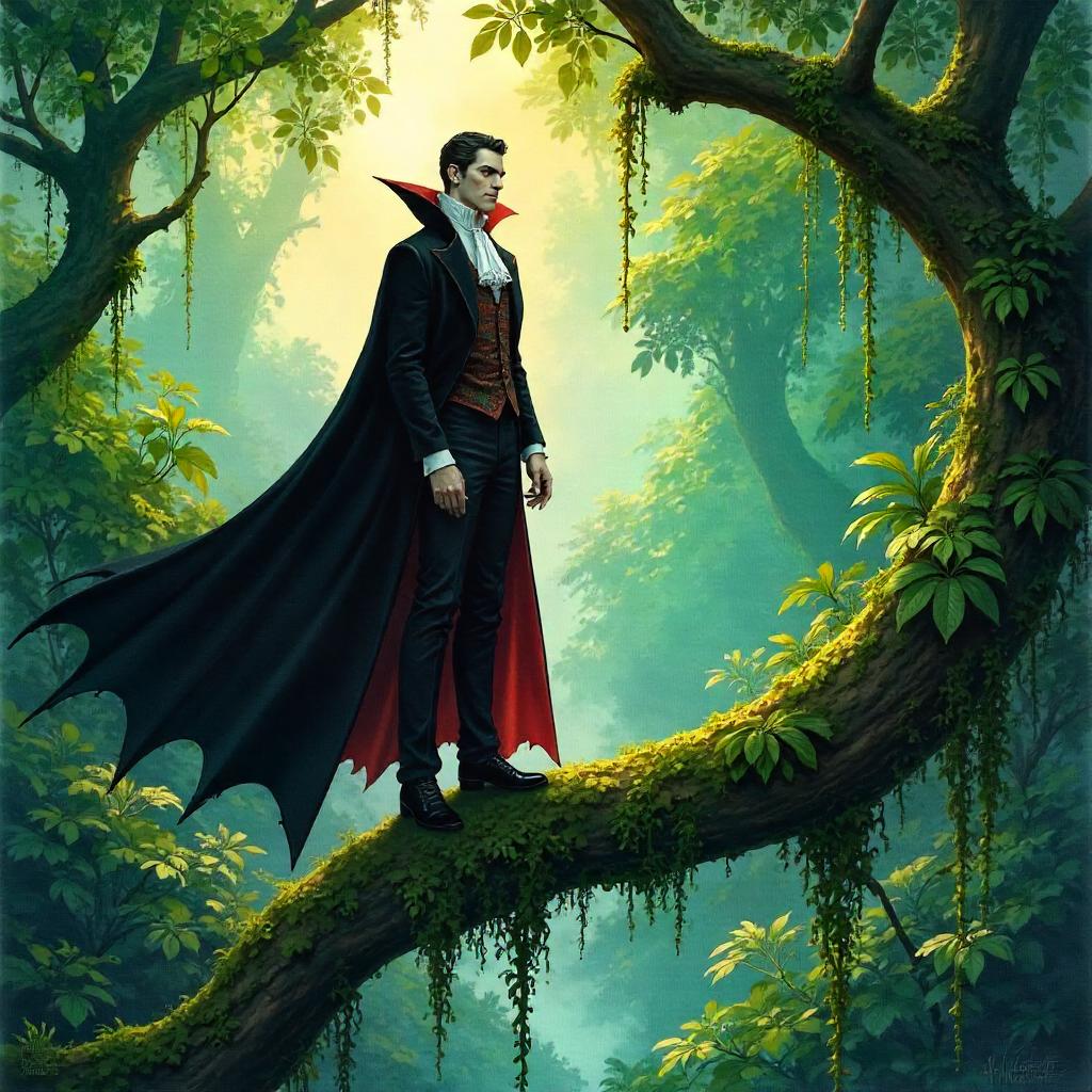 Watercolor Vampire in the Jungle Canopy