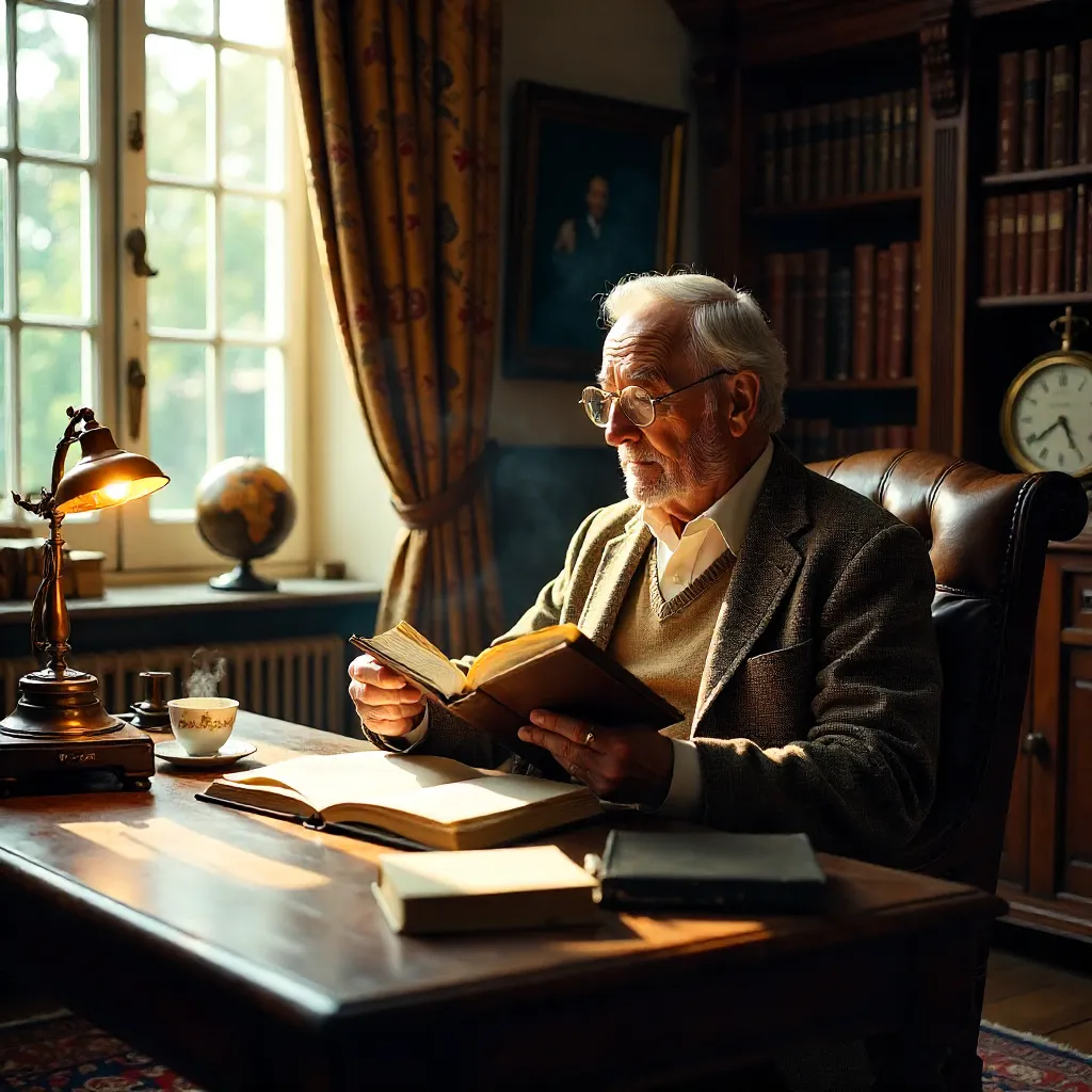 Nostalgic Senior in a Vintage Study