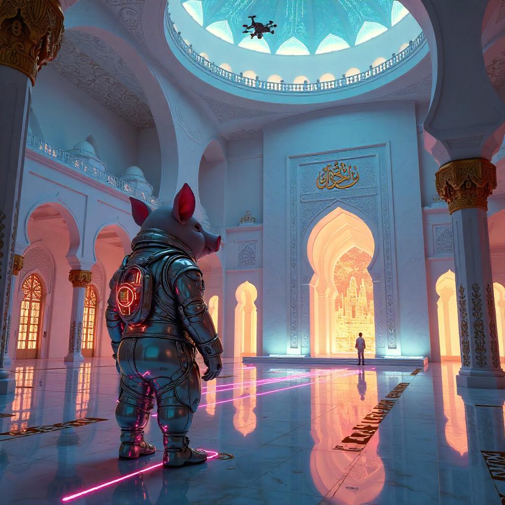 Cyberpunk Pig in a Futuristic Mosque