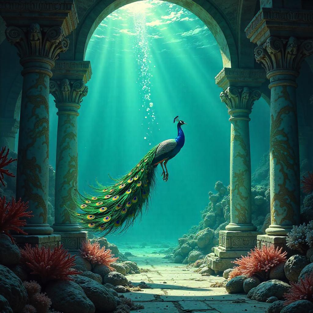 Underwater Peacock: Concept Art in Blue Depths