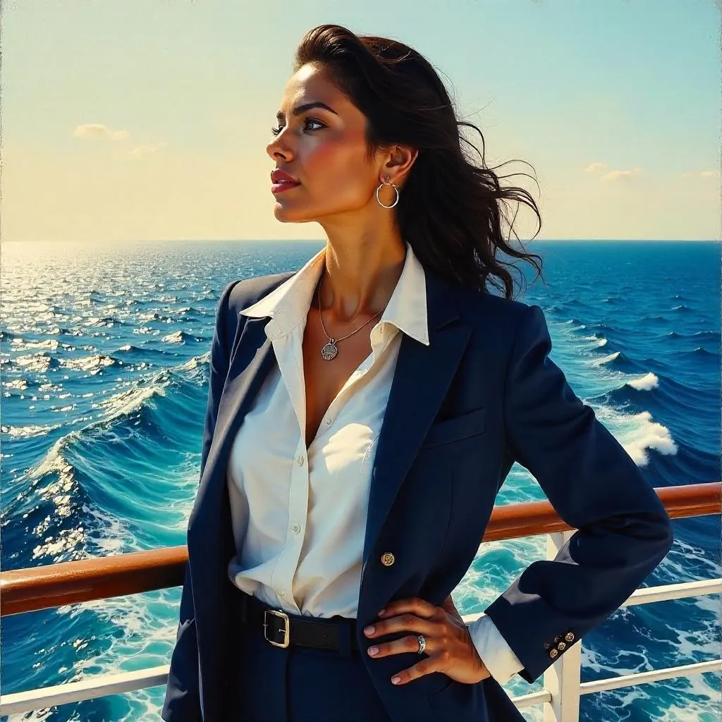 Confident Latina on a Cruise Ship – Oil Painting