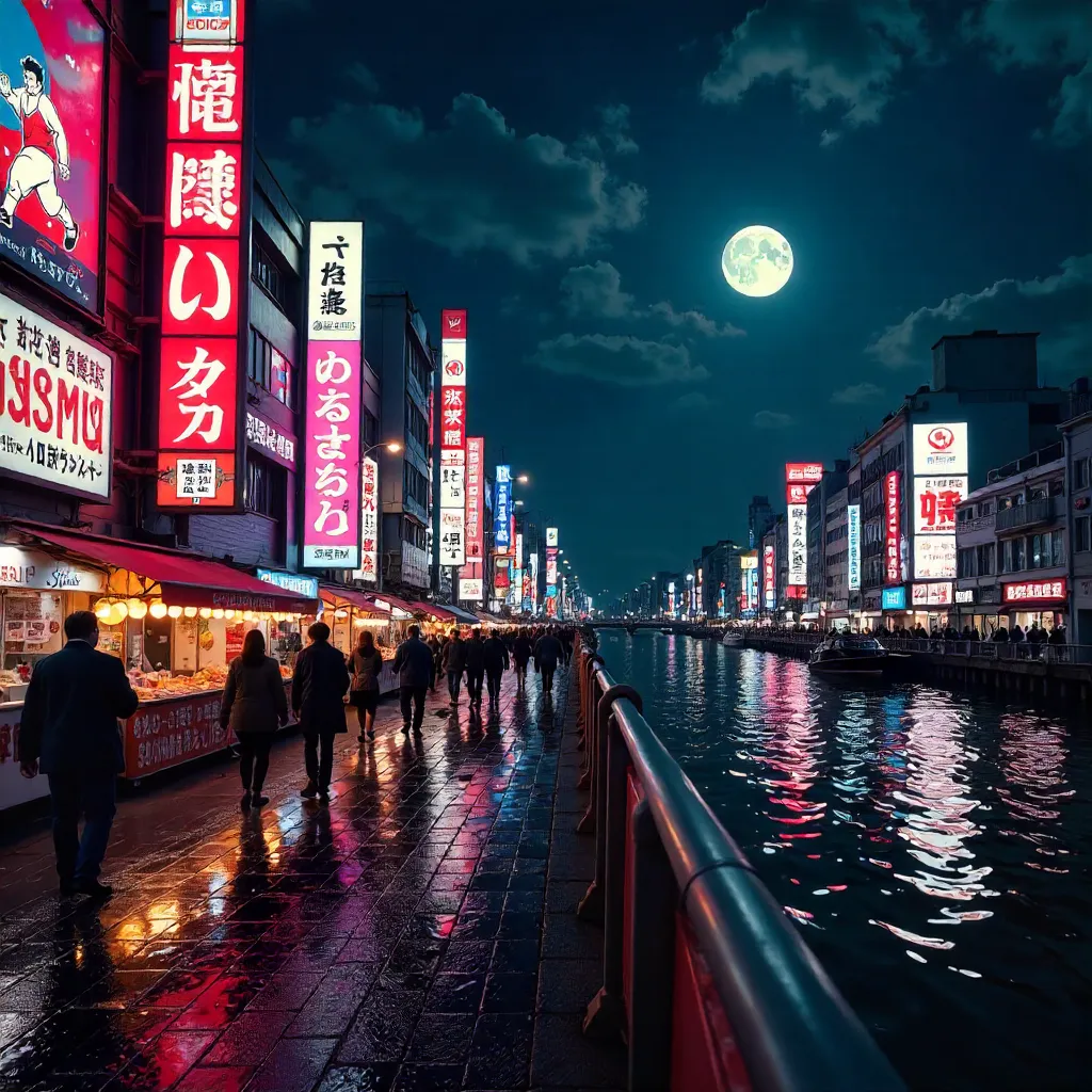 Neon Reflections over Dotonbori River at Night