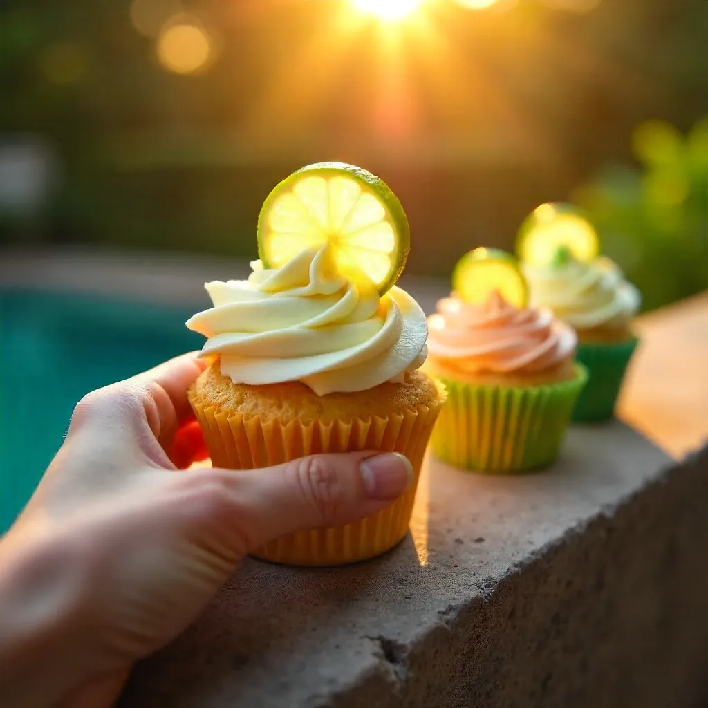 Sunlit lime cupcake on a warm ledge