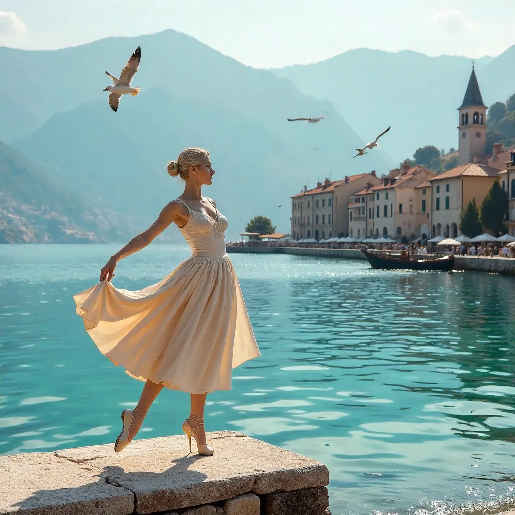 Ballet Statue by the Adriatic in Budva's Golden Hour