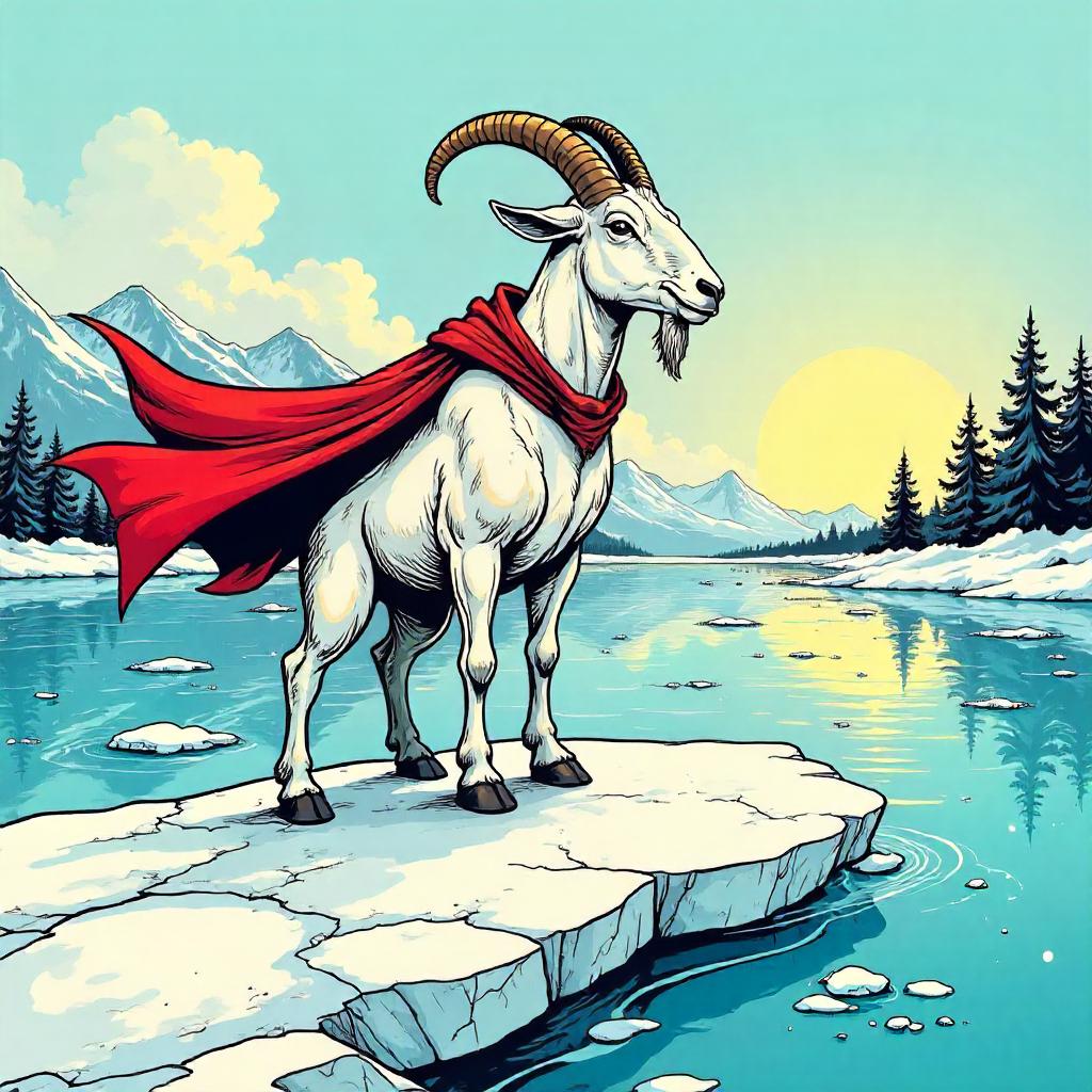 Heroic Goat on a Frozen Lake: Comic Splash