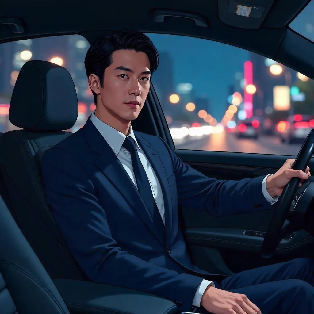 Anime Style: Professional Asian Man in a Car