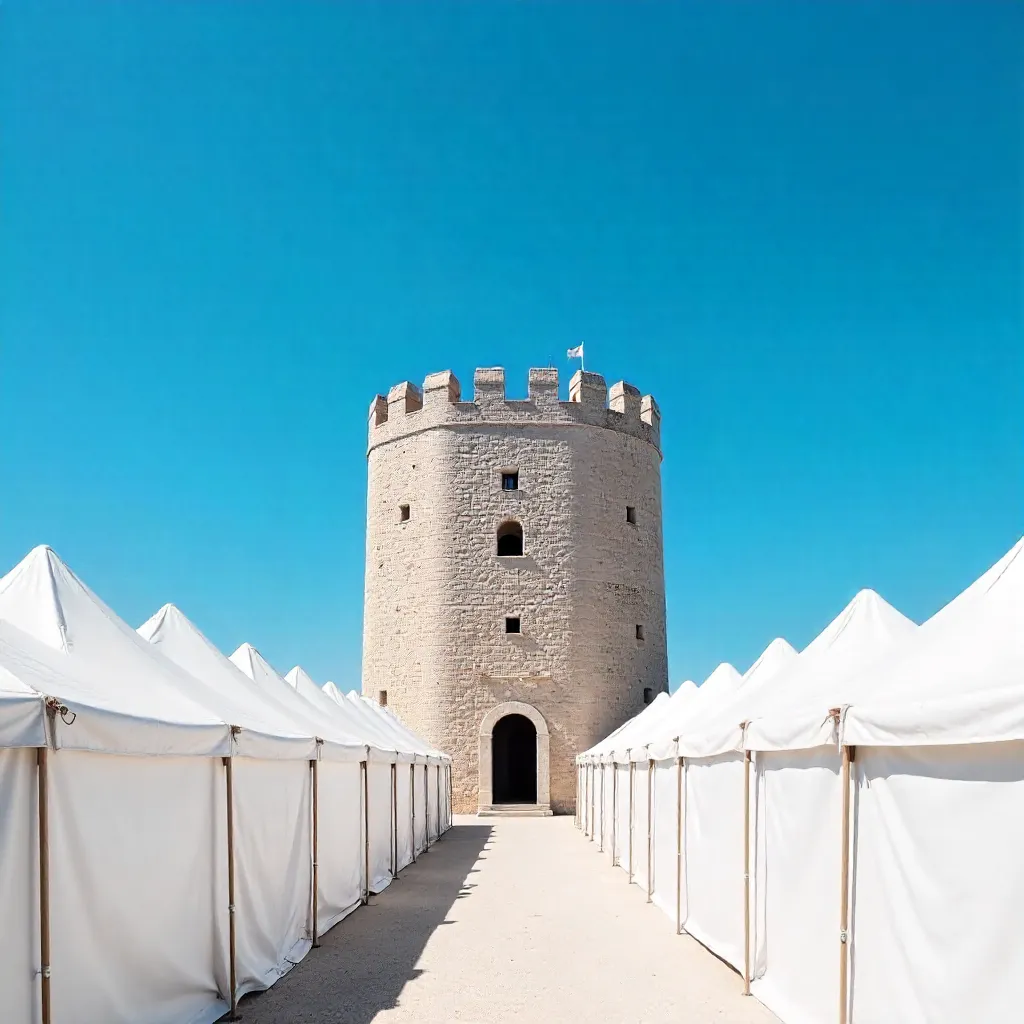 Minimalist Sesimbra Fortress Tower and White Tents
