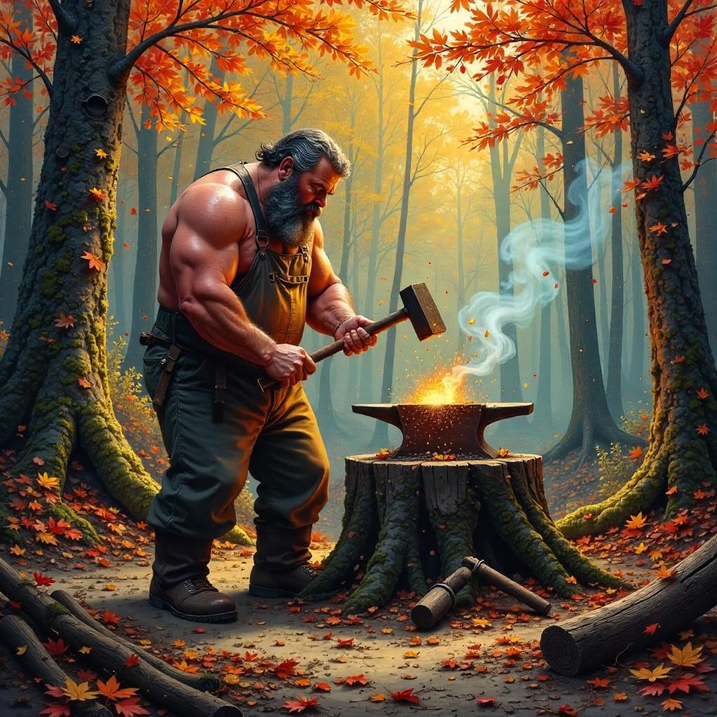 Autumn Forest Blacksmith - An Oil Painting