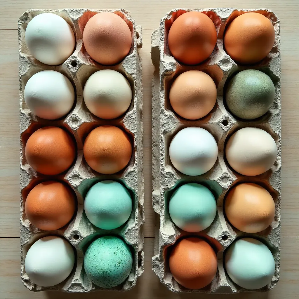 Aerial View of Diverse Colored Farm Fresh Eggs in Cartons