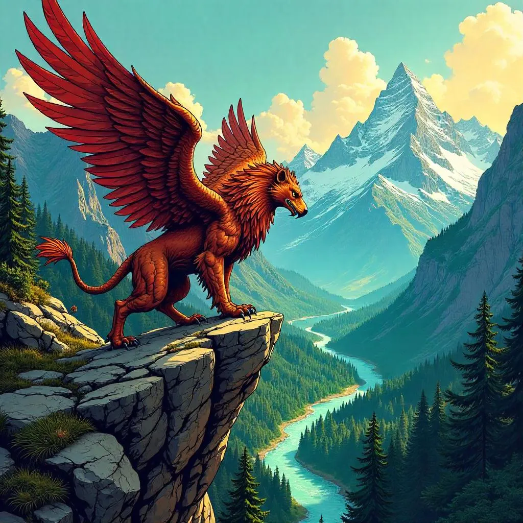 Griffin in a Mountain Valley: Comic Book Splash